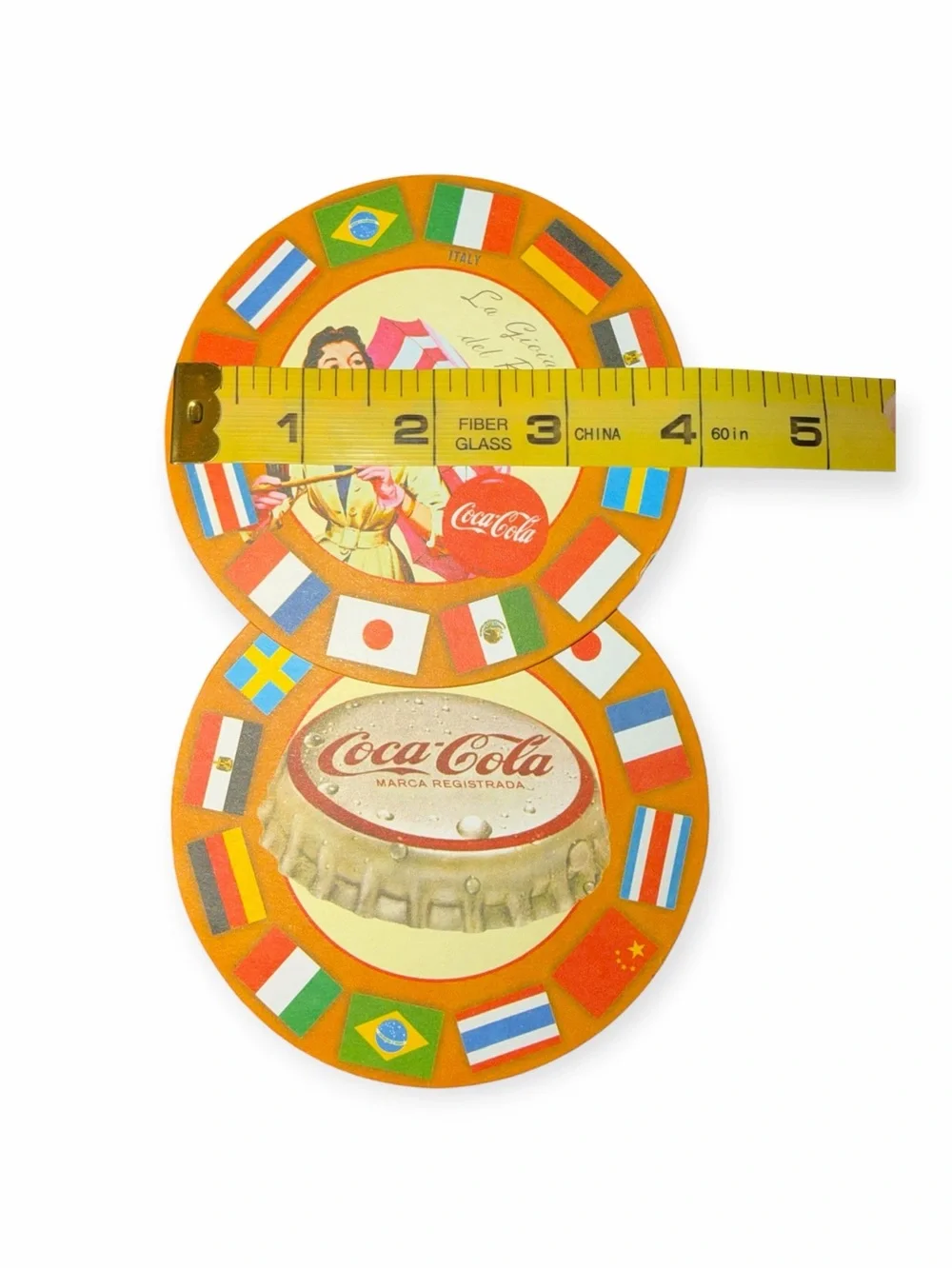 Coca Cola Orange Vintage International Flag Round Party Coasters (Pair)